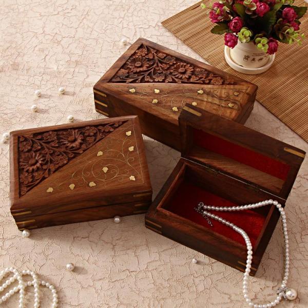 Ornamental Grandeur Wooden Craft / Jewelry Boxes 3 Pcs 29745 Buy Online USA