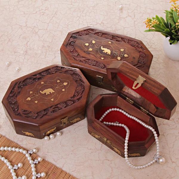 Trumpet Treasure Handcrafted Wooden Jewelry Box 3 Pcs