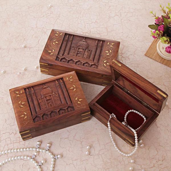 Taj Mahal Troves Carved Wooden Jewelry Boxes