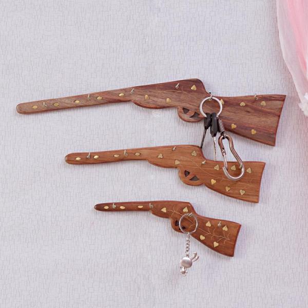 Brass Work Gun Shaped Wooden Key Holder 29755 Buy Online DesiClik