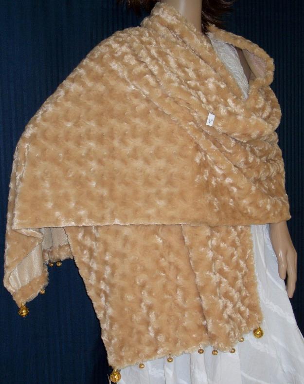 Fancy Scarf, Beige Golden Plush Velvet Stole Shawl Dupatta