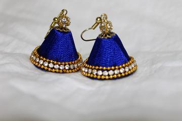 Blue Silk Thread Jhumka Earrings, JHUMKI FOR EARS #24865