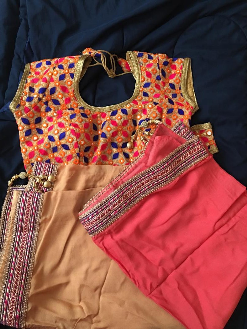 Pure Crepe Peach Pink Saree \w Designer Blouse