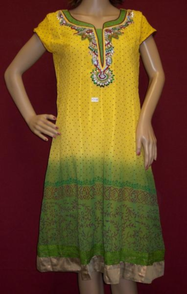 Bright Yellow Green Georgette Tunic Top / Ladies Kurti