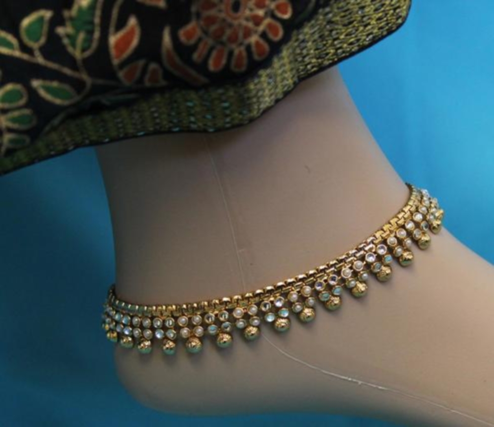 Polki Anklet / Indian Payal w/ Bead Work 1 Pair 35968 Buy Online