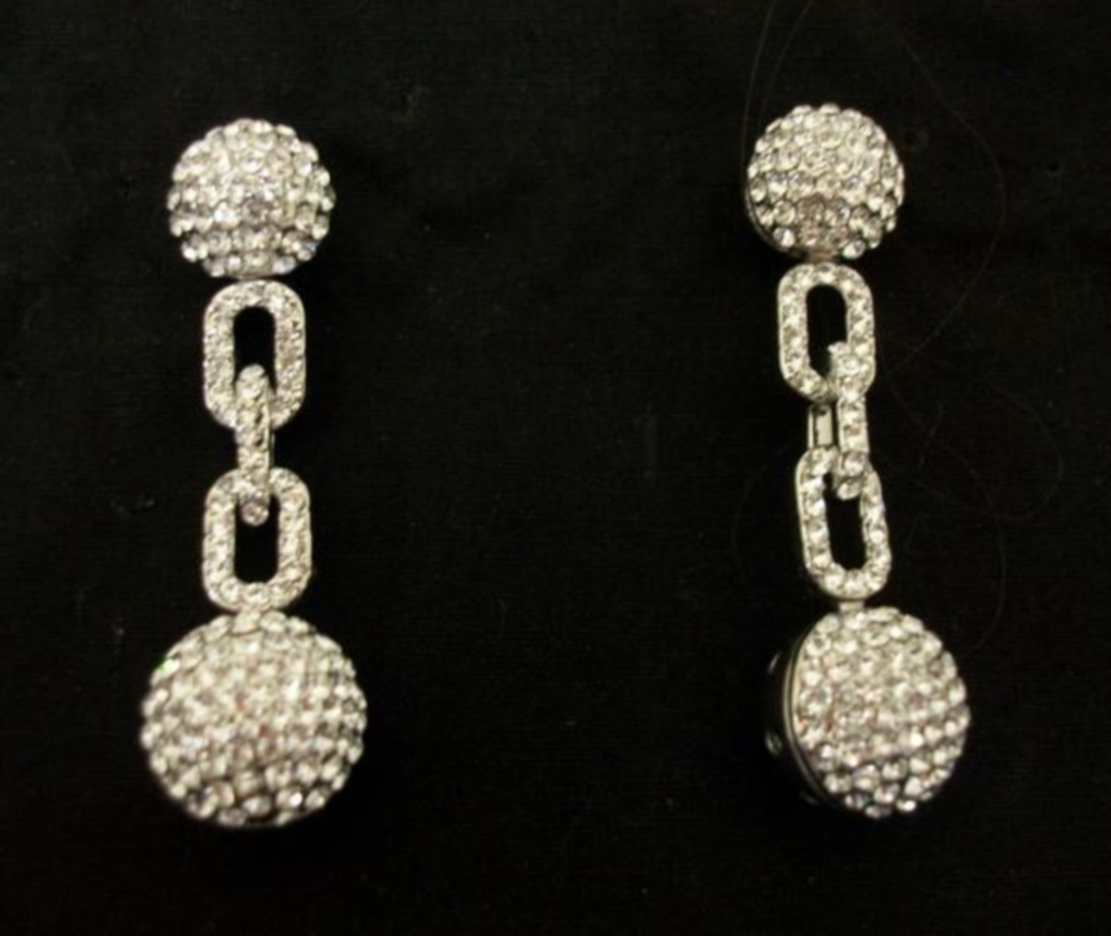Silver Crystal Sphere Stud Long Earrings