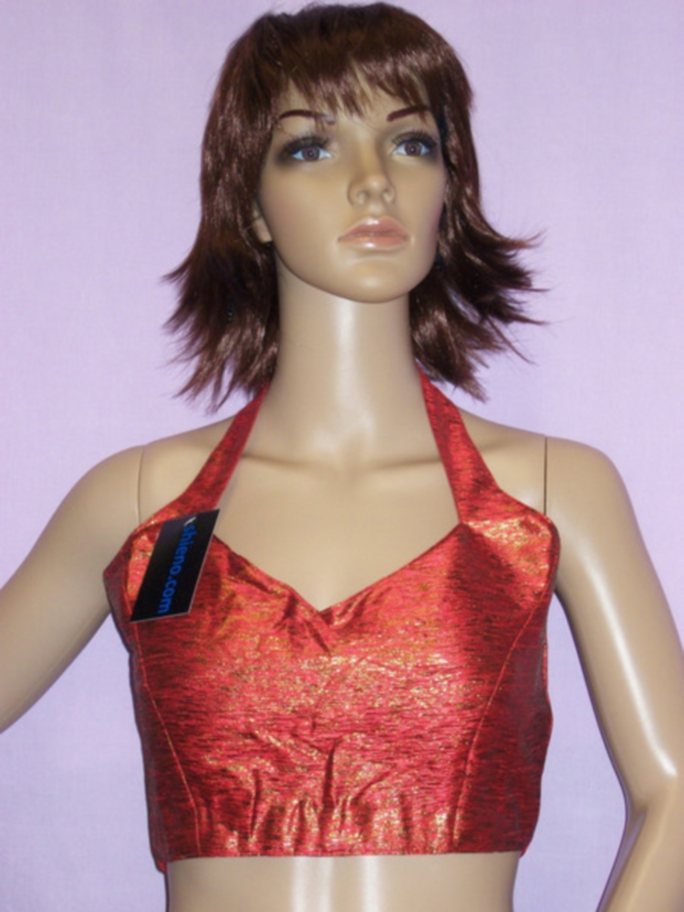 Designer Halter Neck Red Gold Readymade Choli / Blouse (S / M) Designer Halter Neck Red Gold Readymade Choli / Blouse (S / M)