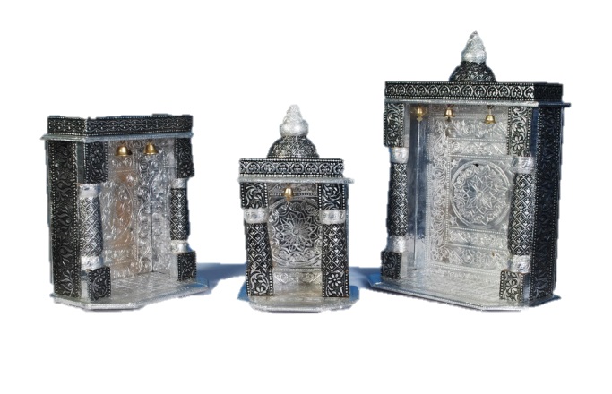 Oxidised Alluminum Silver Temple W/o Door, 3 Pcs Set