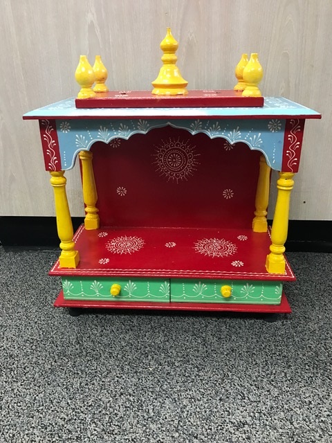 Handmade Wooden MultiColor Puja Mandir for Home w/o Doors - 18"