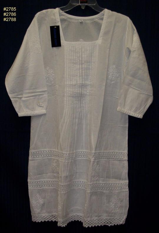 White Cotton Hand Craft Ladies Tunic Top Kurti (L)