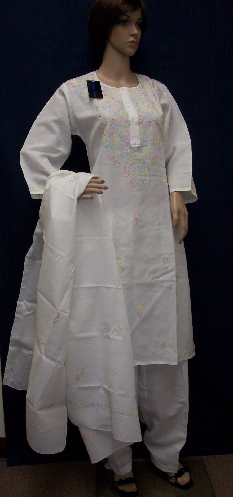Suit 2798 Ivory Cotton Shadow Work Salwar Kameez Dupatta (Xtra Large 44") Suit 2798 Ivory Cotton Shadow Work Salwar Kameez Dupatta (Xtra Large 44")