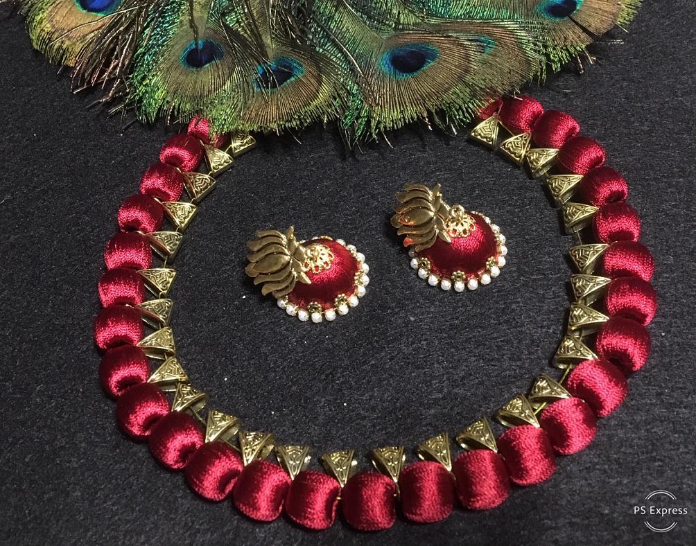 Base Red Silk Thread Necklace Set at Rs 680/set in Hyderabad | ID:  17040912591