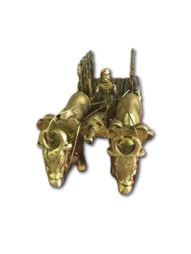 Brass Statue of Double Bullock Cart with Men