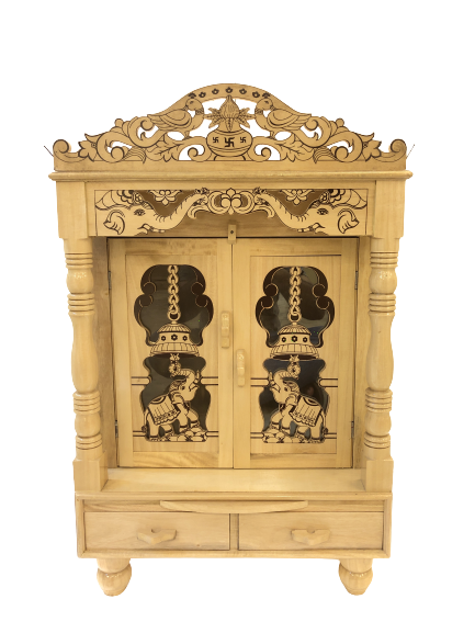 Traditional Design Carved Sevan Wooden Temple w/ Doors - 18" Wide