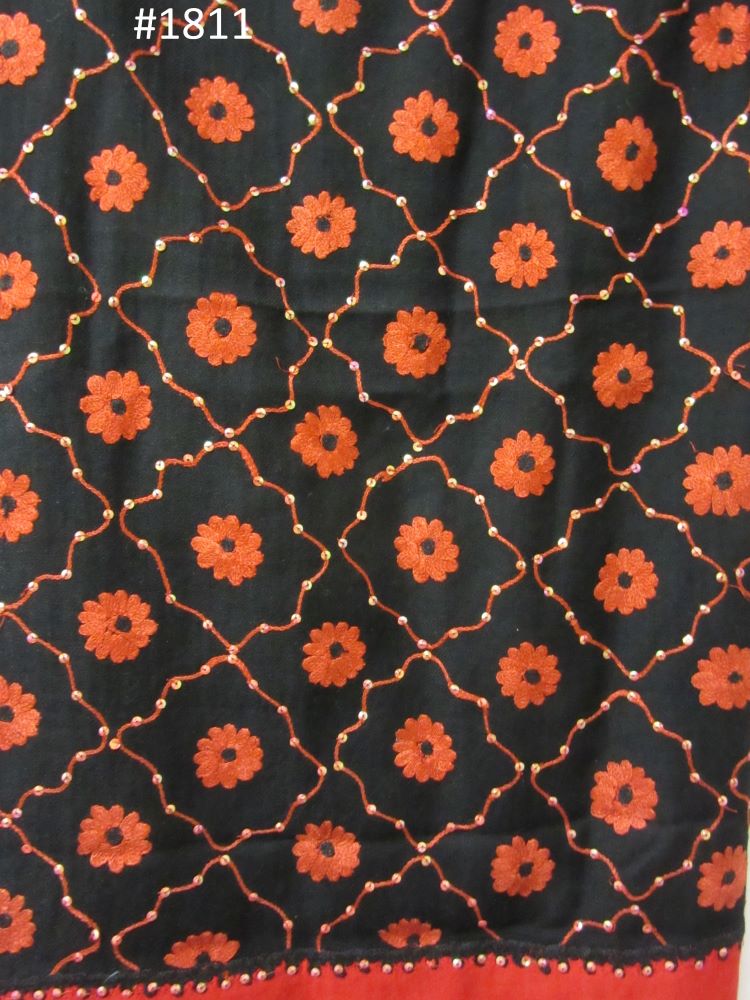 Shawl - Black Red Florets Winter Wear Shawl Warm Wrap