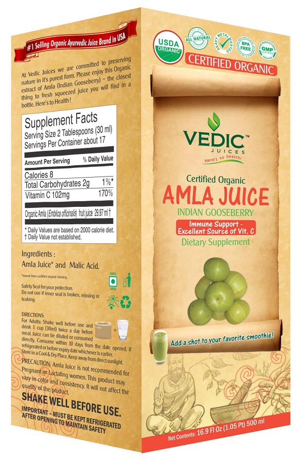 Vedic Organic Amla Juice Immunity Boosting, Excellent Source of