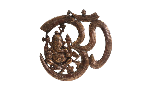 Black Metal Antique Wall Hanging Decor of Ganeshji W/ Om Symbol - 10" Black Metal Antique Wall Hanging Decor of Ganeshji W/ Om Symbol - 10"