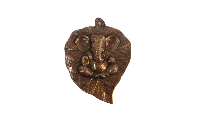 Black Metal Antique Wall Hanging Decor of Ganeshji On Betal Leaf - 12" Black Metal Antique Wall Hanging Decor of Ganeshji On Betal Leaf - 12"