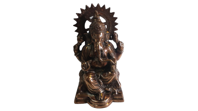 19" Tall Traditional Design Artistic Carved Black Metal Ganesha Statue