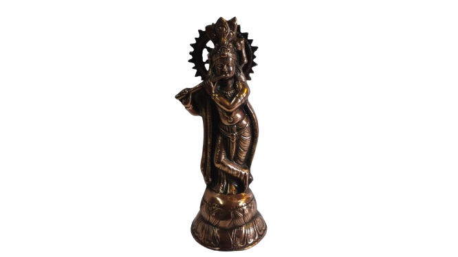 Artistic Black Metal Statue of Lord Krishna in his signature Pose 16" Artistic Black Metal Statue of Lord Krishna in his signature Pose 16"