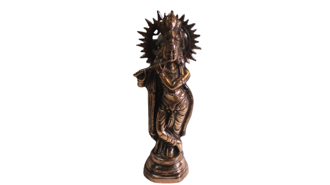 Artistic Black Metal Statue of Lord Krishna in his signature Pose 21"