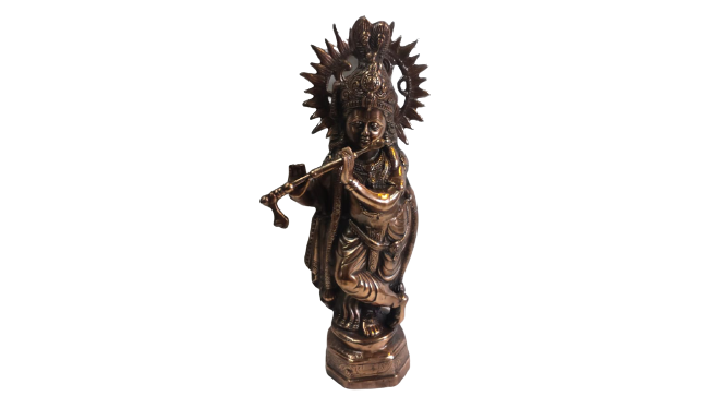 22" Tall Traditional Artistic Black Metal Carved Statue of Lord Krishna 22" Tall Traditional Artistic Black Metal Carved Statue of Lord Krishna