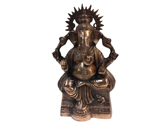 Beautifull Artistic Carved Black Metal Ganesha Statue - 21" Tall 
