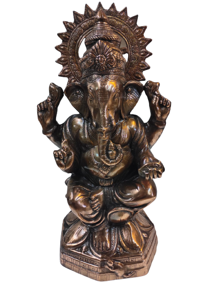 25" Tall Artistic Carved Black Metal Copper Look Ganesha Statue