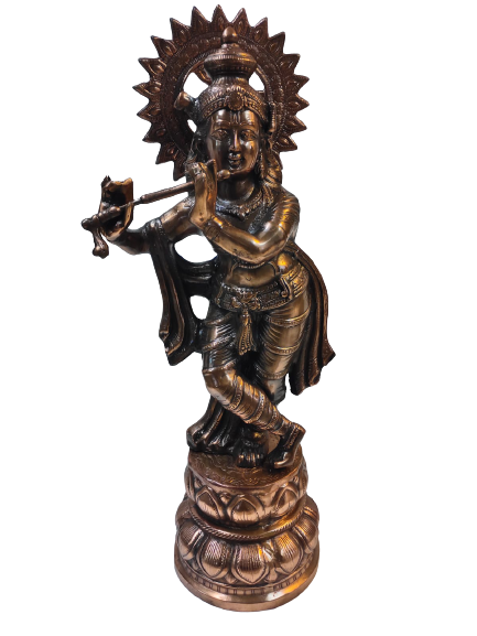 31" Tall Artistic Black Metal Statue of Lord Krishna in signature Pose