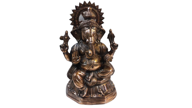 32" Large Ganpati Murti, Artistic Carved Big Black Metal Ganesha Statue