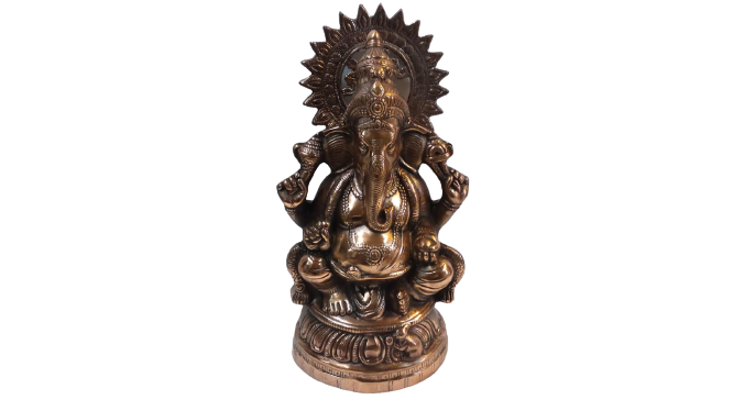 26.75 Inch Tall Bappa Murti, Artistic Carved Black Metal Ganesha Statue