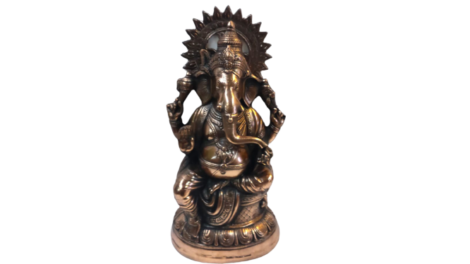 2 Ft Tall Ganpati Murti, Artistic Carved Black Metal Ganesha Statue