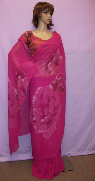 Readymade Pink Printed Chiffon Pre Stitched Sari For Women Readymade Pink Printed Chiffon Pre Stitched Sari For Women