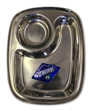 Stainless Steel Appetizer Thali Plate w/ 2 Compartments (6 Pcs)