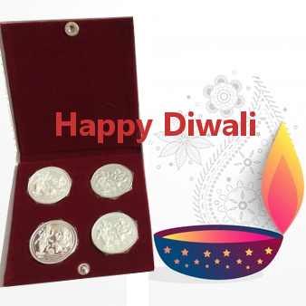 Diwali Gift Hamper - 4 Pure Silver Coins & a Fancy Clay Diya Diwali Gift Hamper - 4 Pure Silver Coins & a Fancy Clay Diya