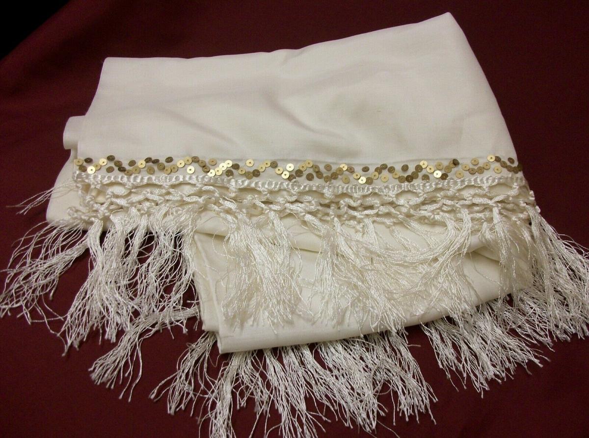 Silk Scarf 2942 Plain Natural Ivory Sequins Dupatta Chunni Shawl Wrap