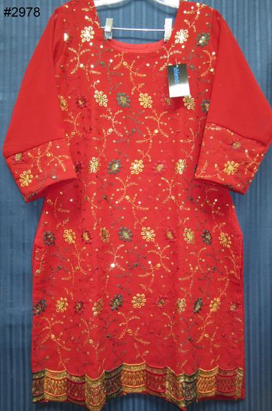 Partywear Red Georgette Cocktail Embroidered Kurti - Medium Size Partywear Red Georgette Cocktail Embroidered Kurti - Medium Size