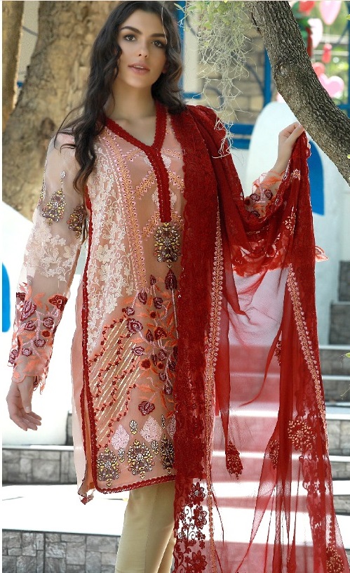 Maria B Bright Designer Bollywood Salwar Kameez Heavy Embroidered Dress #2