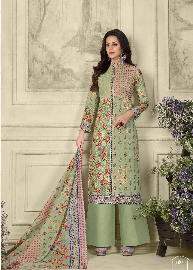 Light Green Printed Indian Pakistani Palazzo Salwar Kameez Unstitched 1002