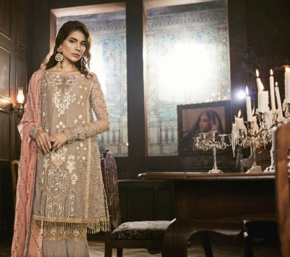 Designer Beige Embroidered Plazzo Anarkali Salwar Kameez Suit 2