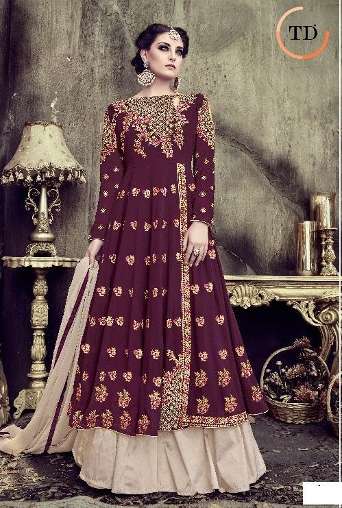 Gorgeous Purple Anarkali Suit w/ Heavy Thread Work - Unstitched