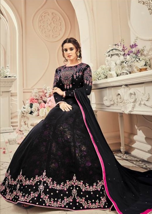 Bollywood Style Stunning Black Anarkali Suit Embroidery (Semi Stitched)