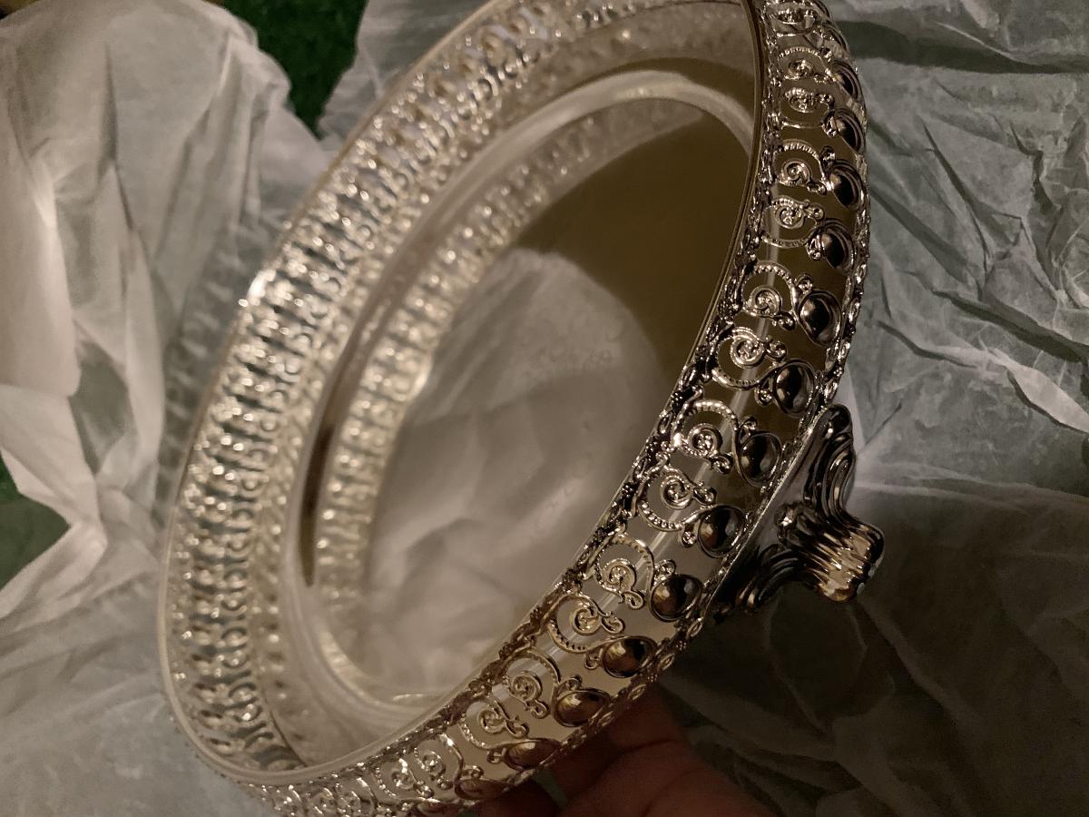 Crafted German Silver Tray / 16-17 inch diameter 3 inch wide 