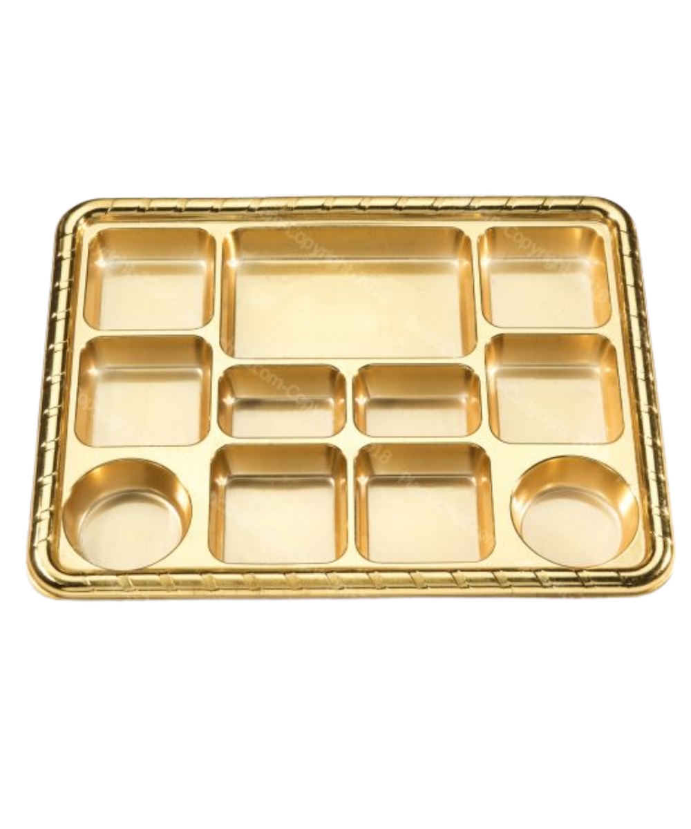 11 Compartment Disposable Gold Plates - Indian Thali Plastic Tray - 200 Plates 11 Compartment Disposable Gold Plates - Indian Thali Plastic Tray - 200 Plates
