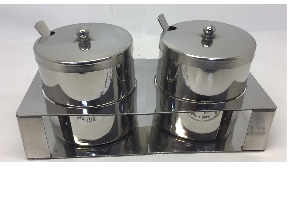 Classic Design Stainless Steel 2 Containers Pickle Stand w/ Spoon Classic Design Stainless Steel 2 Containers Pickle Stand w/ Spoon