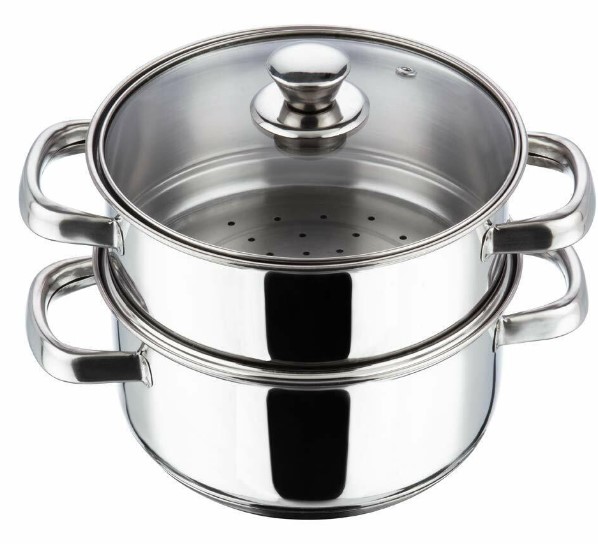Vinod Stainless Steel Steamer 2 Tier with Glass Lid 20 cm | 2.5 mm Thick Vinod Stainless Steel Steamer 2 Tier with Glass Lid 20 cm | 2.5 mm Thick