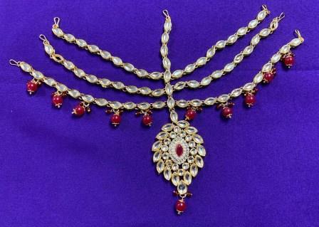 Fancy Head Jewelry, Traditional Stone Work Golden Matha Patti # 3