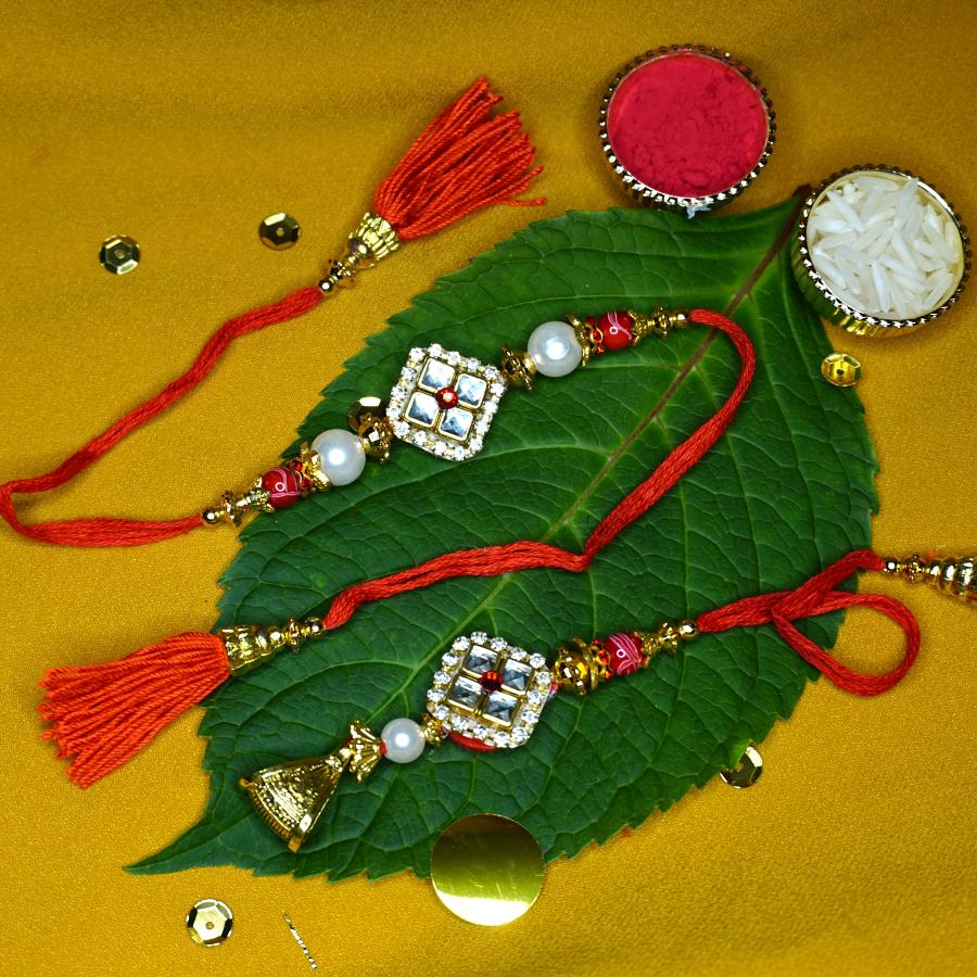 Simple Kundan Rakhi Surrounded by a Diamond Ring For Bhaiya Bhabhi