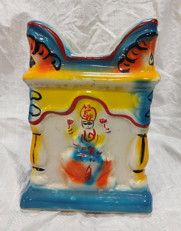 9.5" Height Carved porcelain Tulsi Planters Pot - Multicolour