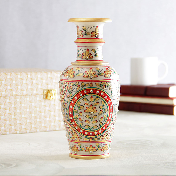 Marble Kundan & Meenakari Work Flower Vases